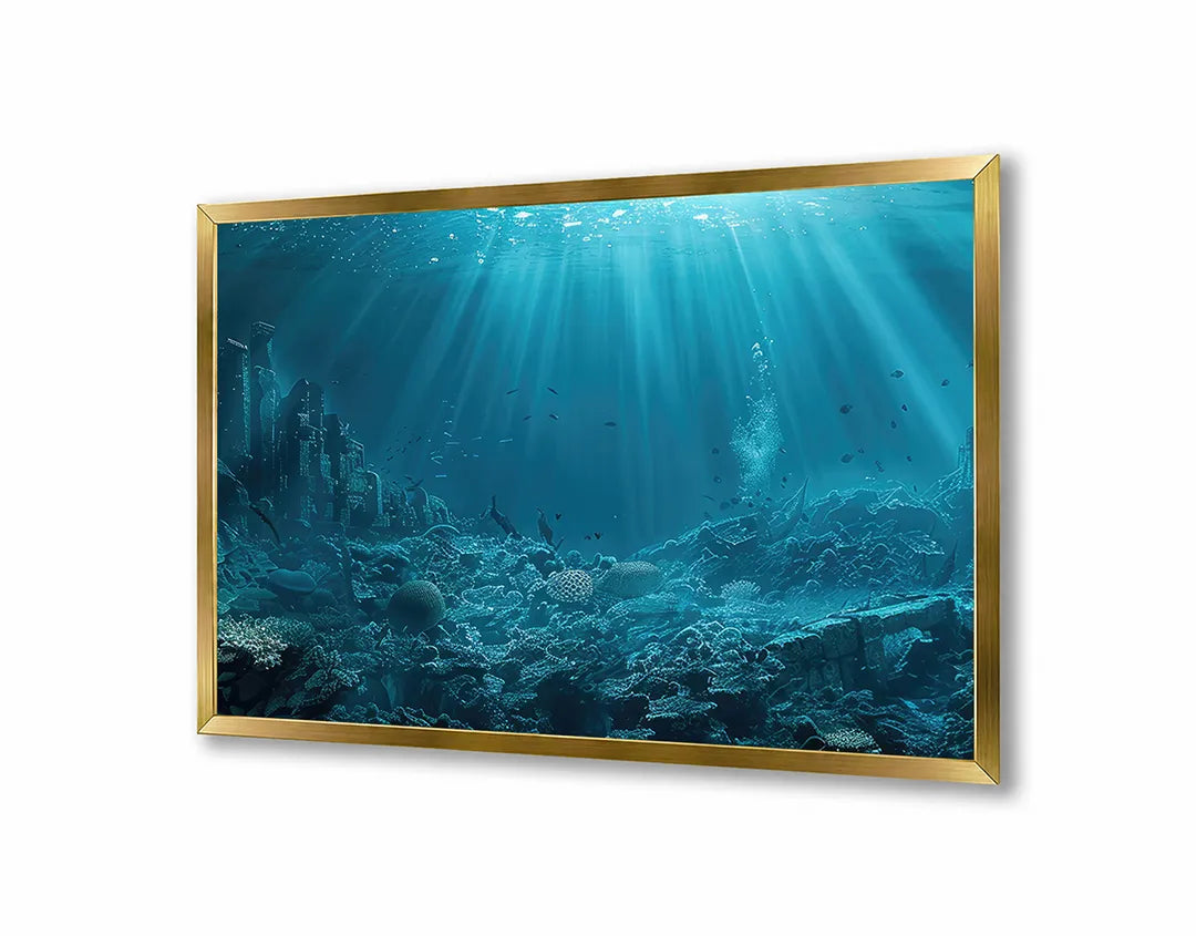 Metalen Magneetbord met hoogwaardige afbeelding van Onderwater oceaan blauw voor aan de muur