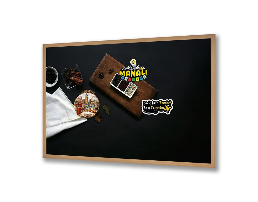 Metalen Magneetbord met print van Koffiekopjes en bonen hout perfect als decoratie