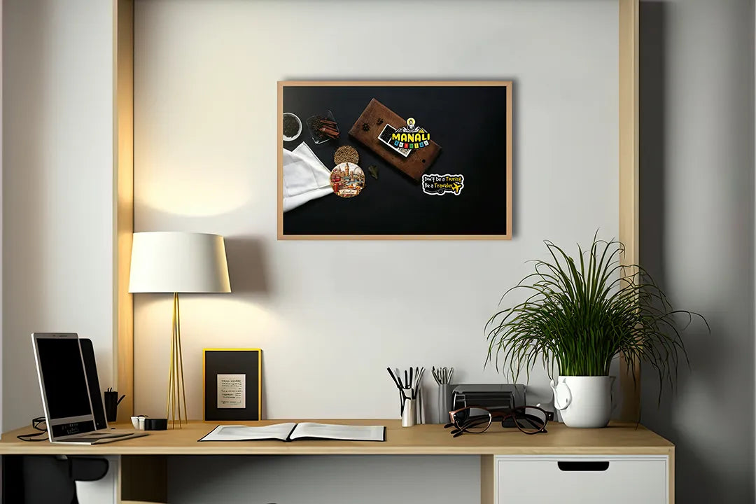 Metalen Magneetbord met print van Koffiekopjes en bonen hout perfect als decoratie