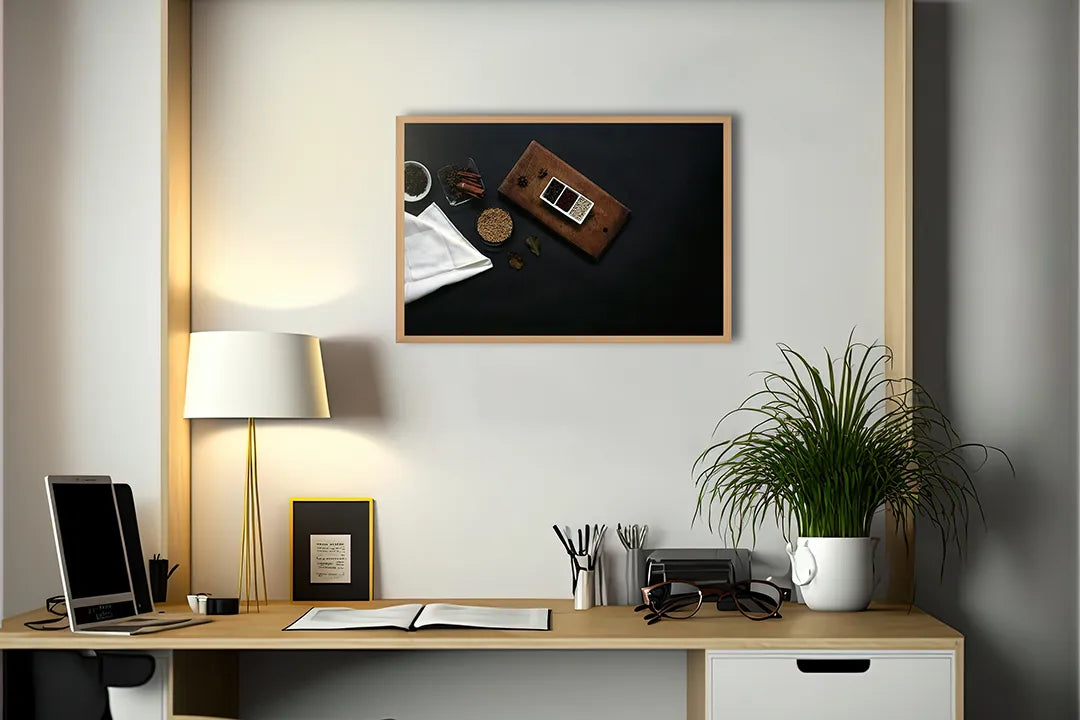 Metalen Magneetbord met print van Koffiekopjes en bonen hout perfect als decoratie