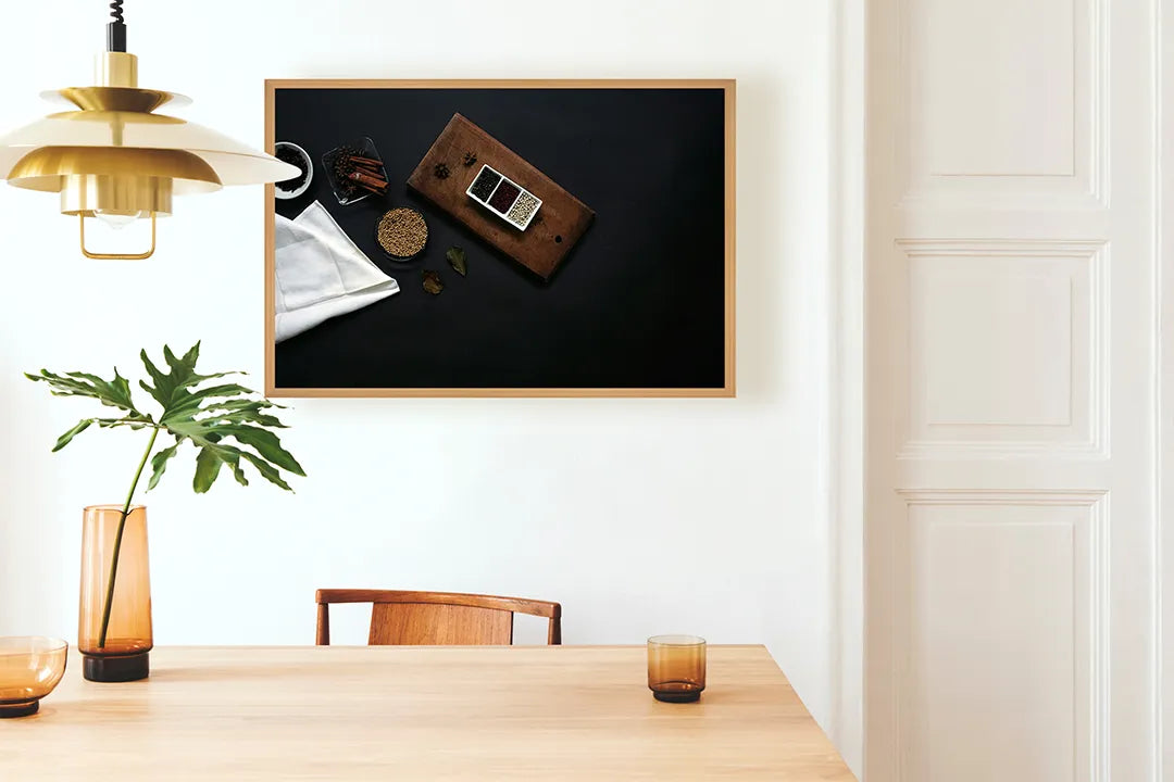 Metalen Magneetbord met print van Koffiekopjes en bonen hout perfect als decoratie