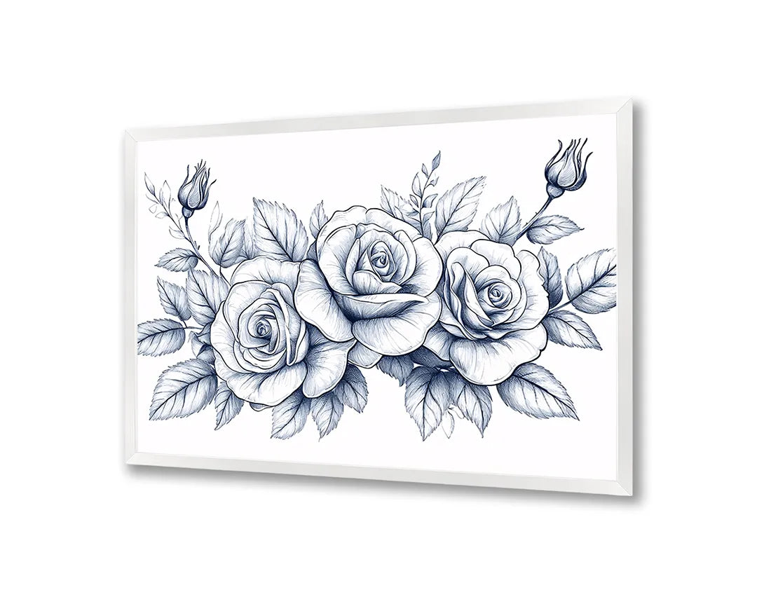 Metalen Magneetbord met hoogwaardige afbeelding van Gedetailleerde rozen tekening voor aan de muur