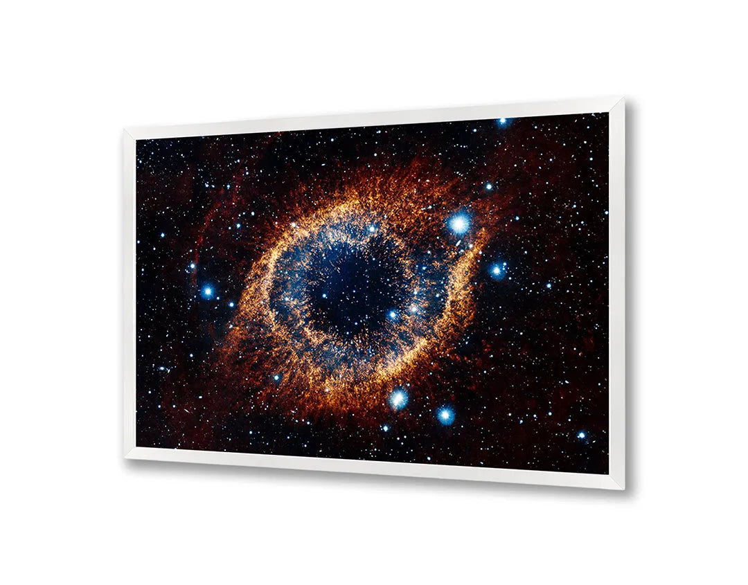 Metalen Magneetbord met afbeelding van ruimte nevel en sterrenstelsel in diep ruimte blauw en oranje kleuren