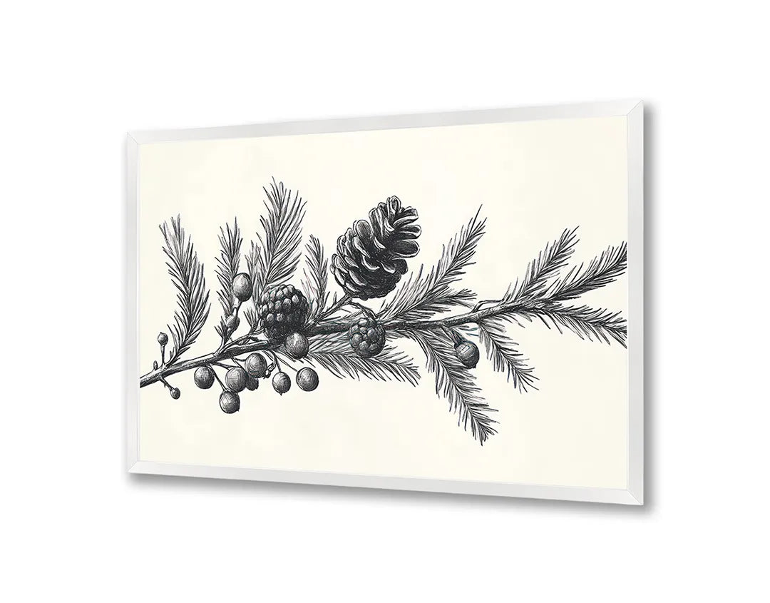 Metalen Magneetbord met hoogwaardige afbeelding van Dennenappel tak tekening voor aan de muur