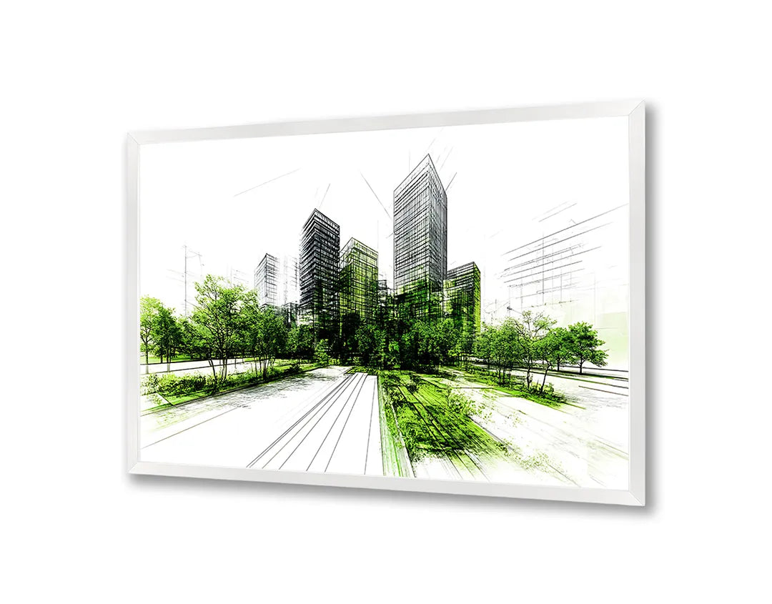 Metalen Magneetbord met hoogwaardige afbeelding van Schets stad groen accent voor aan de muur