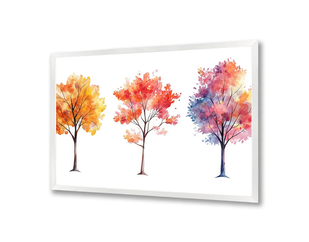 Metalen Magneetbord met hoogwaardige afbeelding van Drie herfstbomen waterkleur voor aan de muur