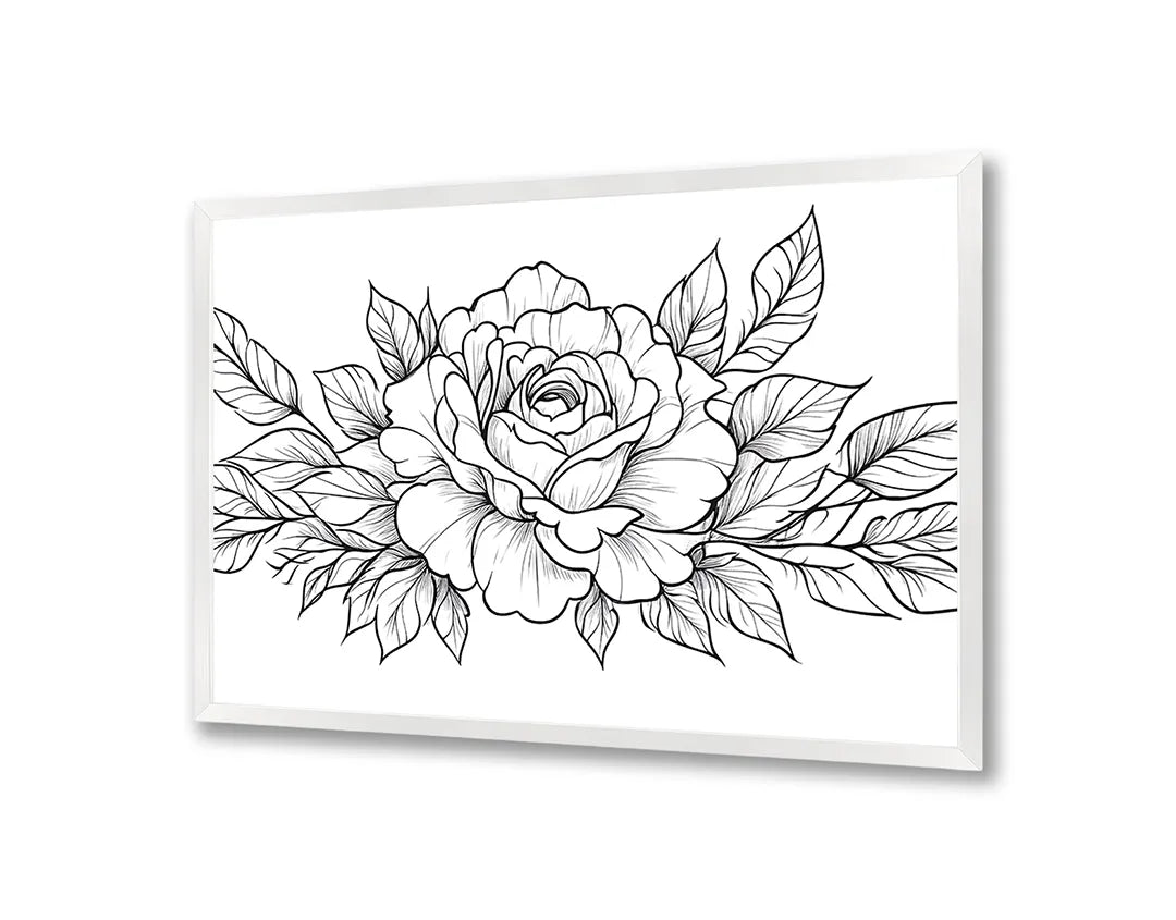 Metalen Magneetbord met hoogwaardige afbeelding van Rozentekening zwart wit voor aan de muur