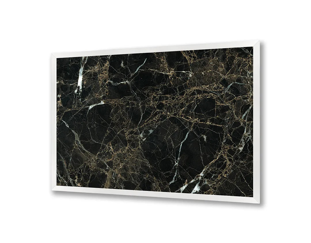 Metalen Magneetbord met afbeelding van zwart marmer met gouden aderen in zwart en goud kleuren