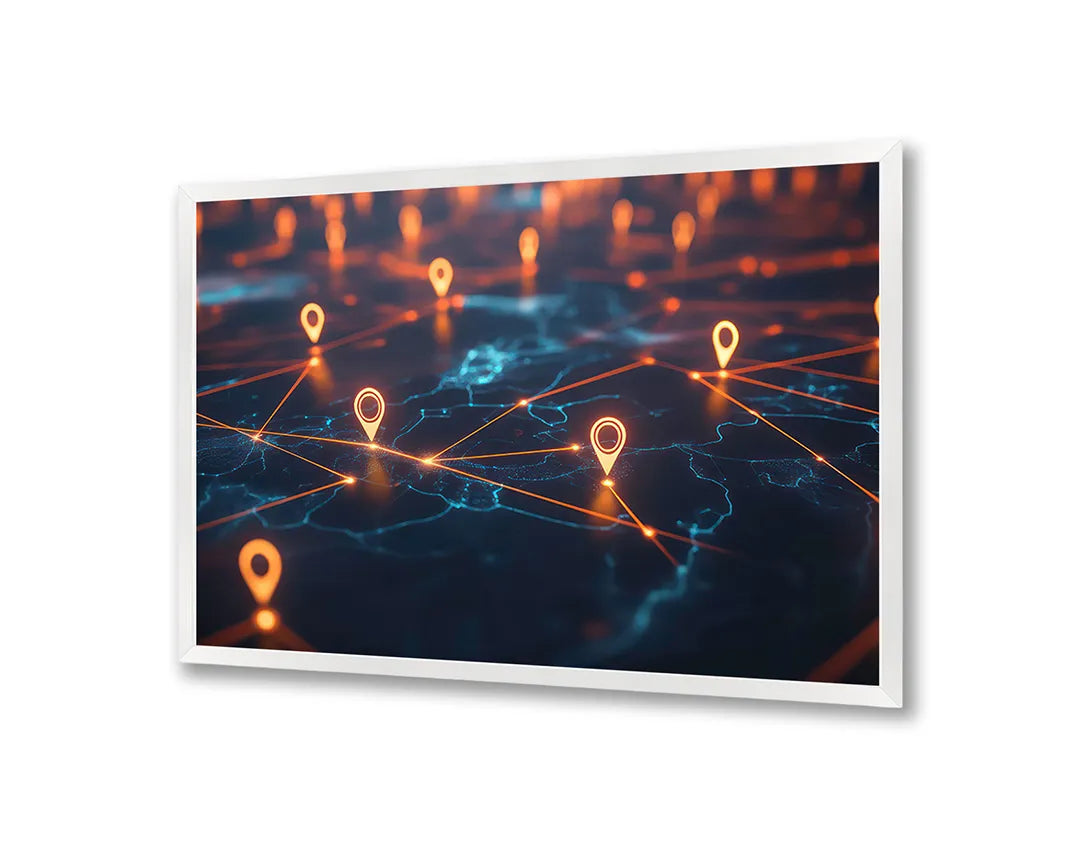 Metalen Magneetbord met hoogwaardige afbeelding van Digitale wereldkaart lichtjes voor aan de muur