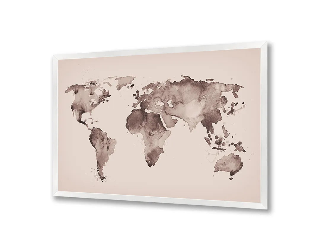 Metalen Magneetbord met afbeelding van roze getinte vintage wereldkaart in zacht roze en bruin kleuren