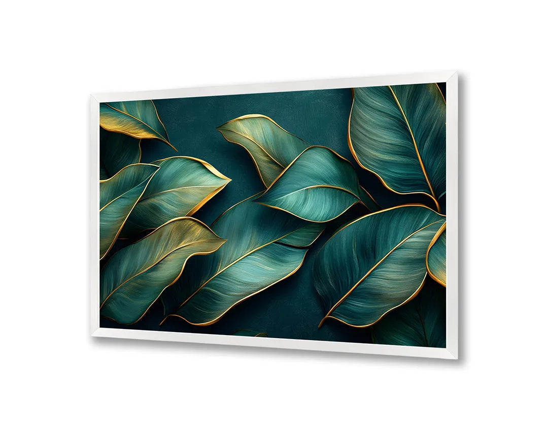 Metalen Magneetbord met hoogwaardige afbeelding van Gouden groene bladeren voor aan de muur