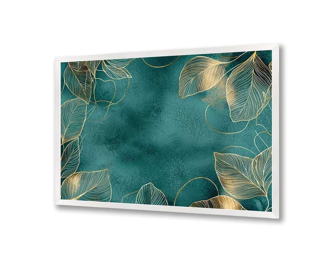 Metalen Magneetbord met hoogwaardige afbeelding van Gouden bladeren op donkergroen voor aan de muur