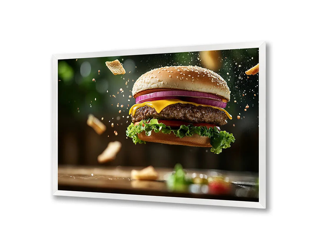 Metalen Magneetbord met hoogwaardige afbeelding van Vliegende hamburger ingredienten voor aan de muur
