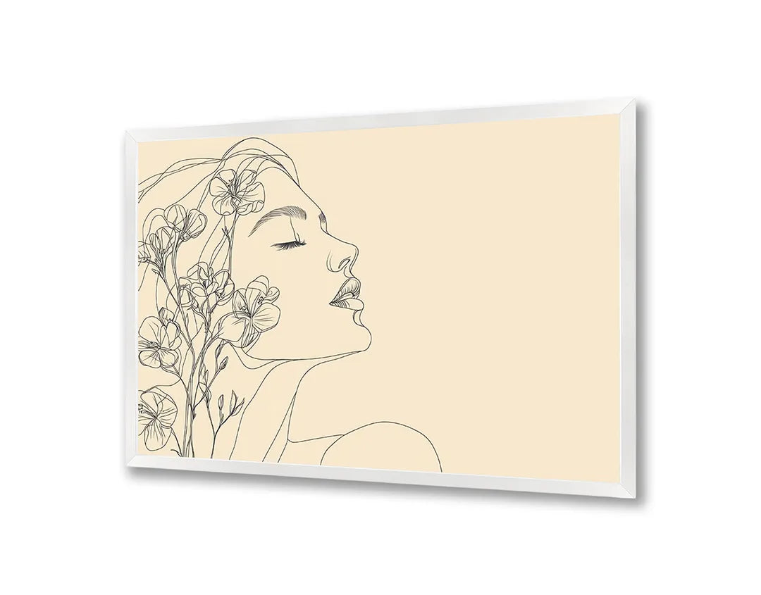 Metalen Magneetbord met hoogwaardige afbeelding van Minimalistisch vrouwengezicht bloemen voor aan de muur