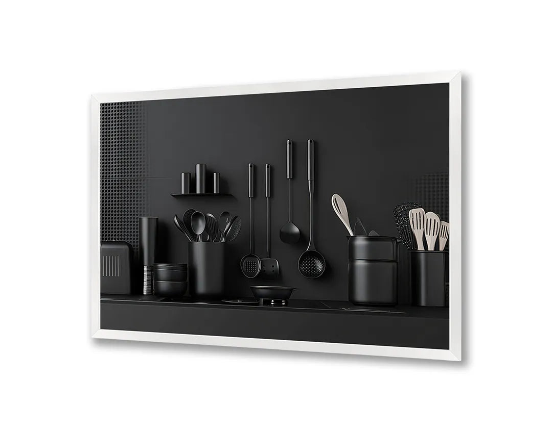 Metalen Magneetbord met hoogwaardige afbeelding van Zwart keukengerei plank voor aan de muur