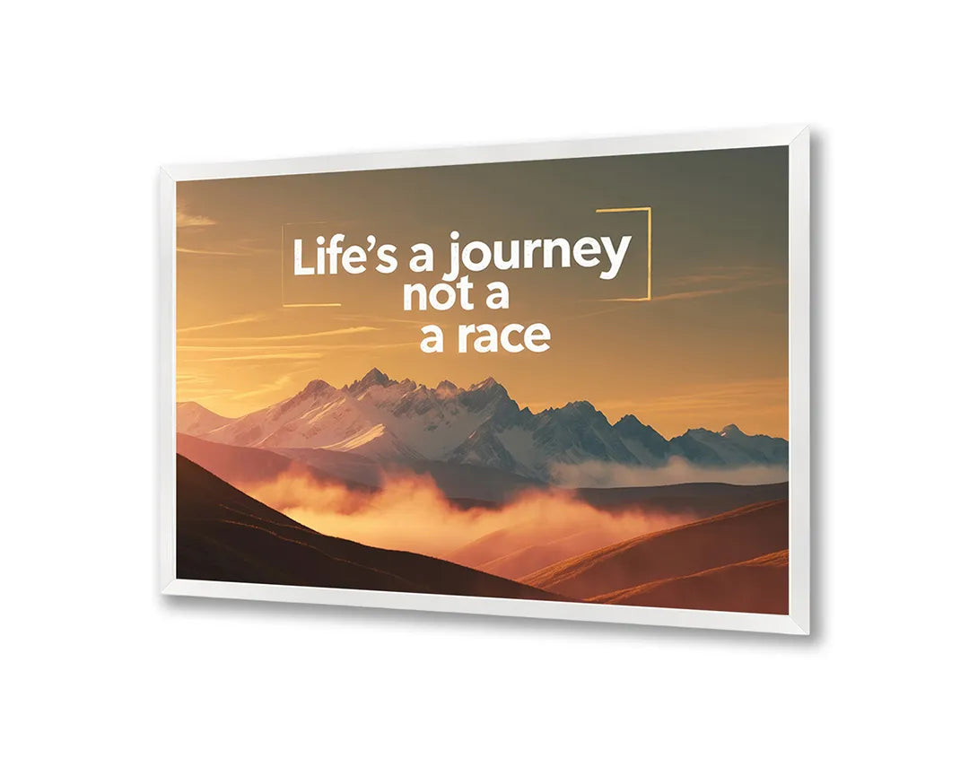 Metalen Magneetbord met hoogwaardige afbeelding van Lifes a journey not a race bergen voor aan de muur