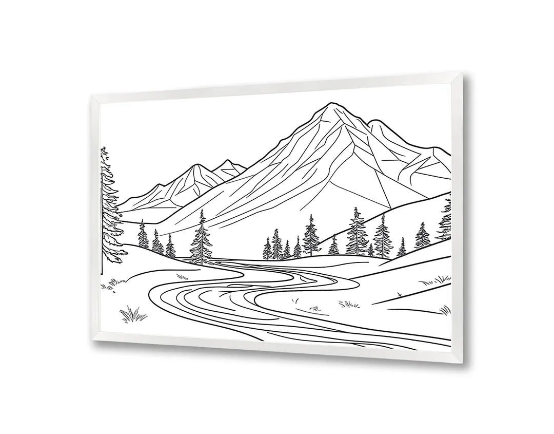 Metalen Magneetbord met hoogwaardige afbeelding van Berglandschap lijntekening voor aan de muur