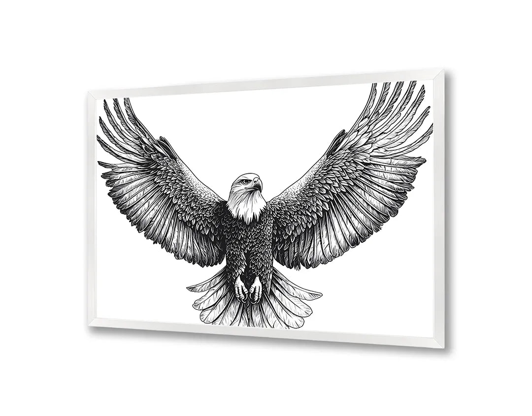 Metalen Magneetbord met hoogwaardige afbeelding van Vliegende adelaar zwart wit voor aan de muur