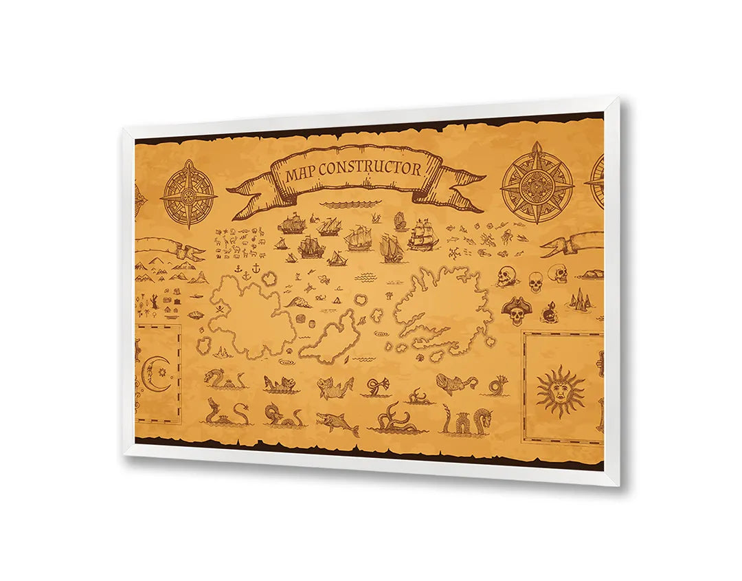 Metalen Magneetbord met hoogwaardige afbeelding van Oude schatkaart piraten voor aan de muur