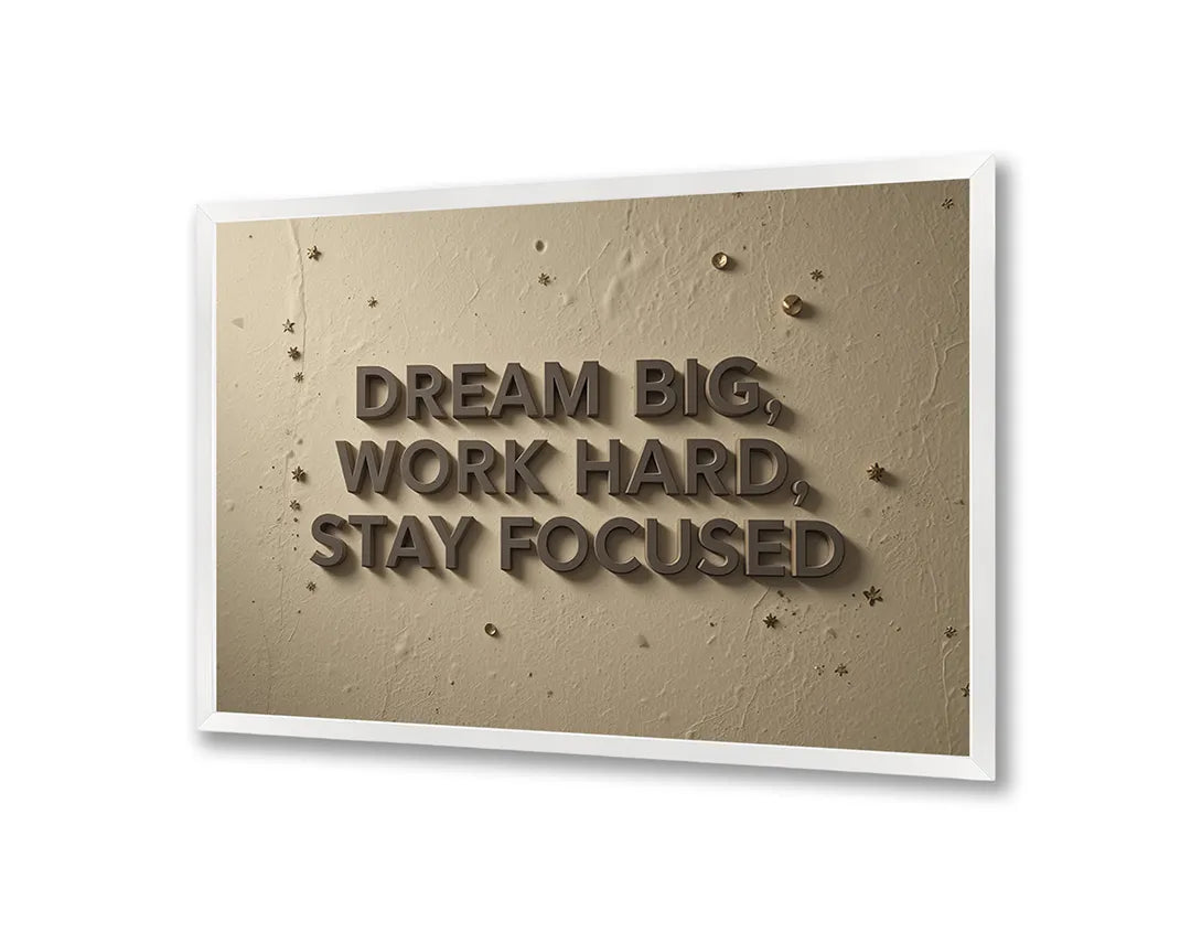 Metalen Magneetbord met hoogwaardige afbeelding van Dream big work hard tekst muur voor aan de muur