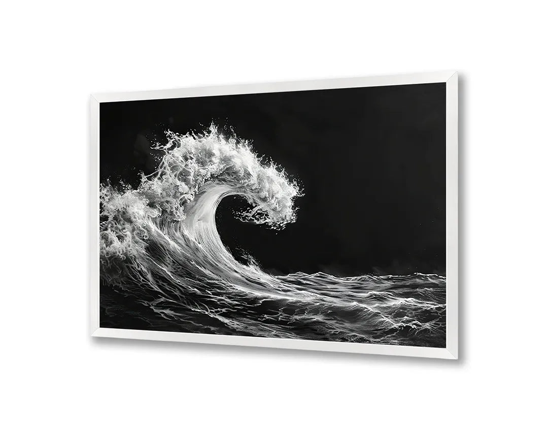 Metalen Magneetbord met hoogwaardige afbeelding van Grote oceaan golf zwart wit voor aan de muur