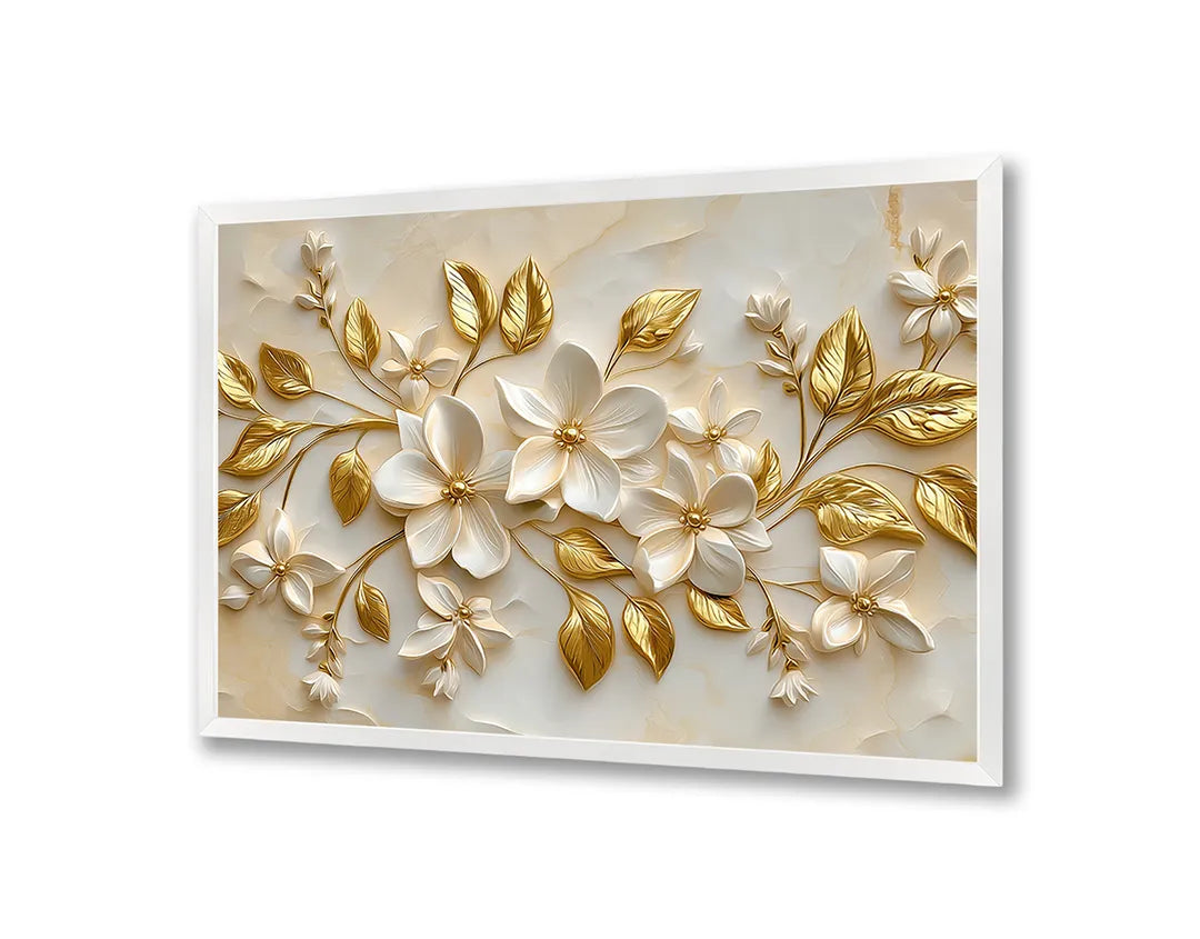Metalen Magneetbord met hoogwaardige afbeelding van Gouden bloemen relief 3D voor aan de muur