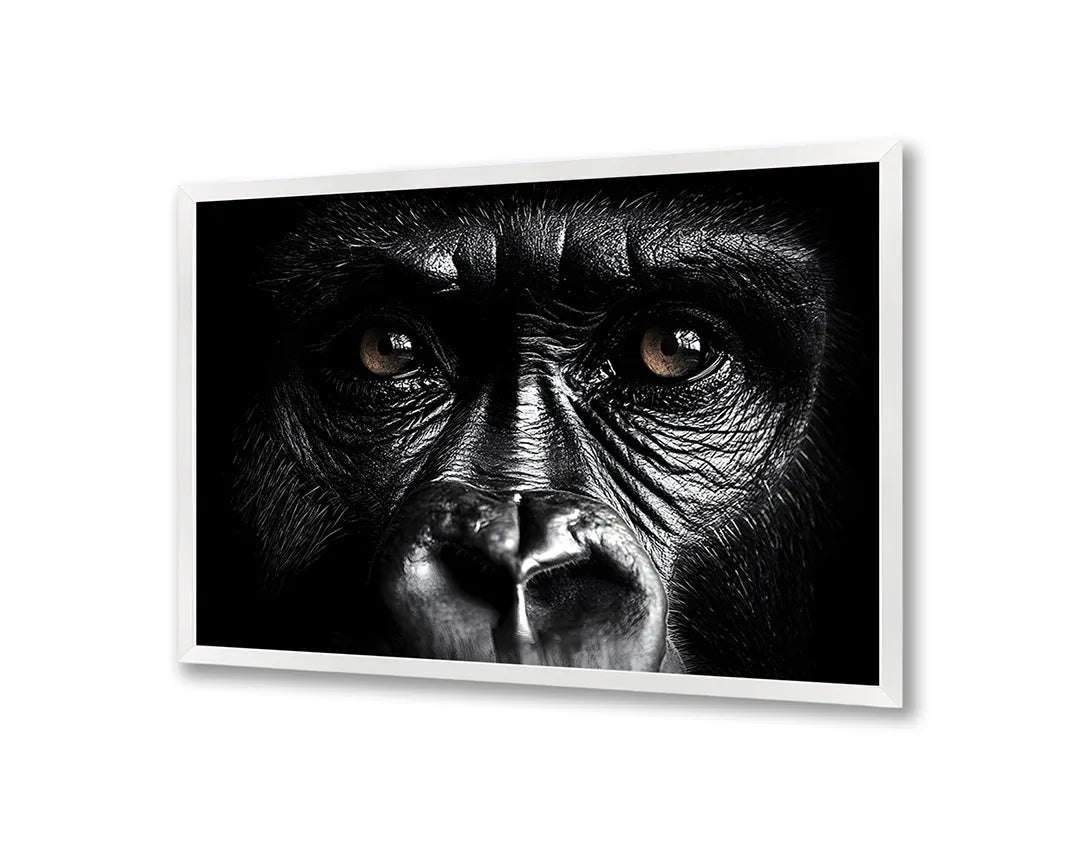 Metalen Magneetbord met hoogwaardige afbeelding van Gorilla gezicht close up donker voor aan de muur