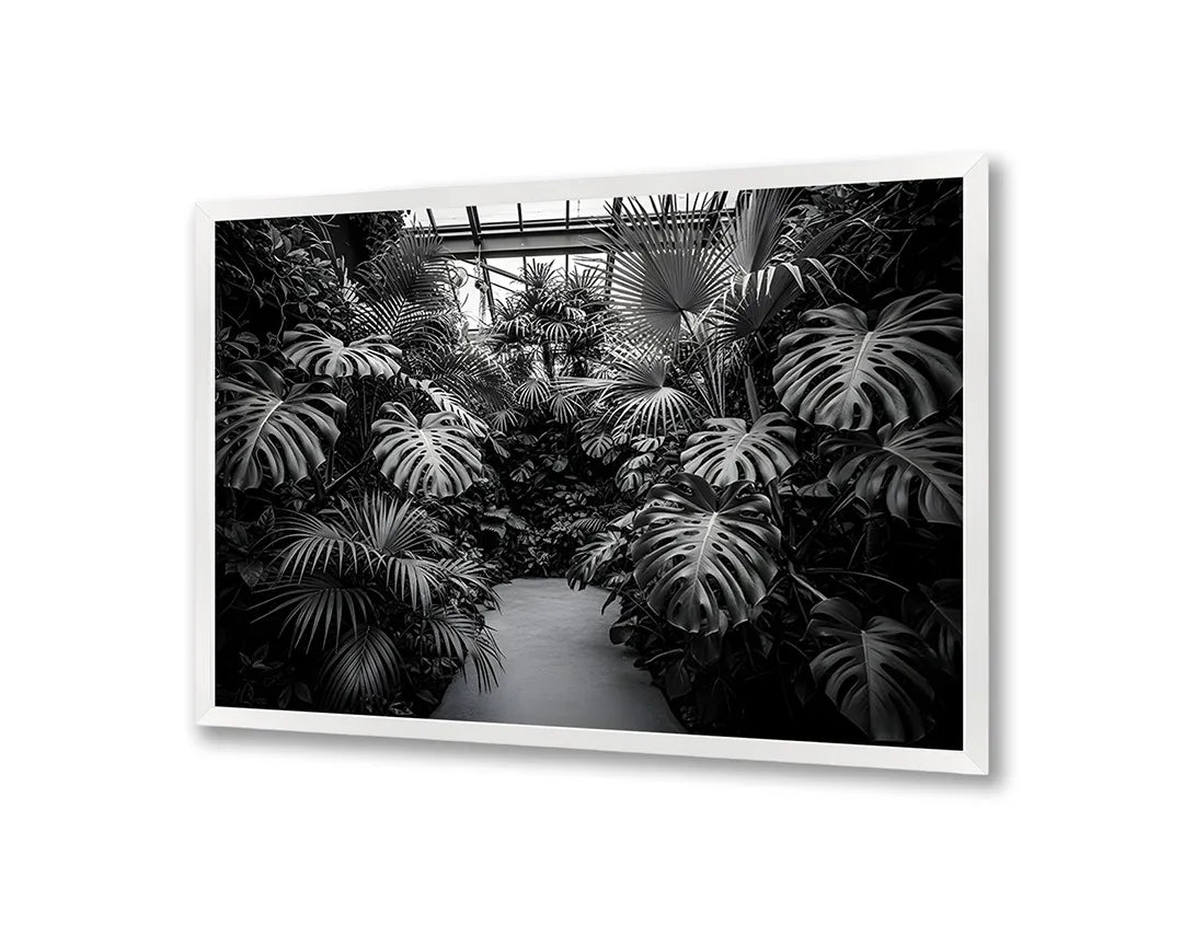 Metalen Magneetbord met hoogwaardige afbeelding van Tropische bladeren kas zwart wit voor aan de muur