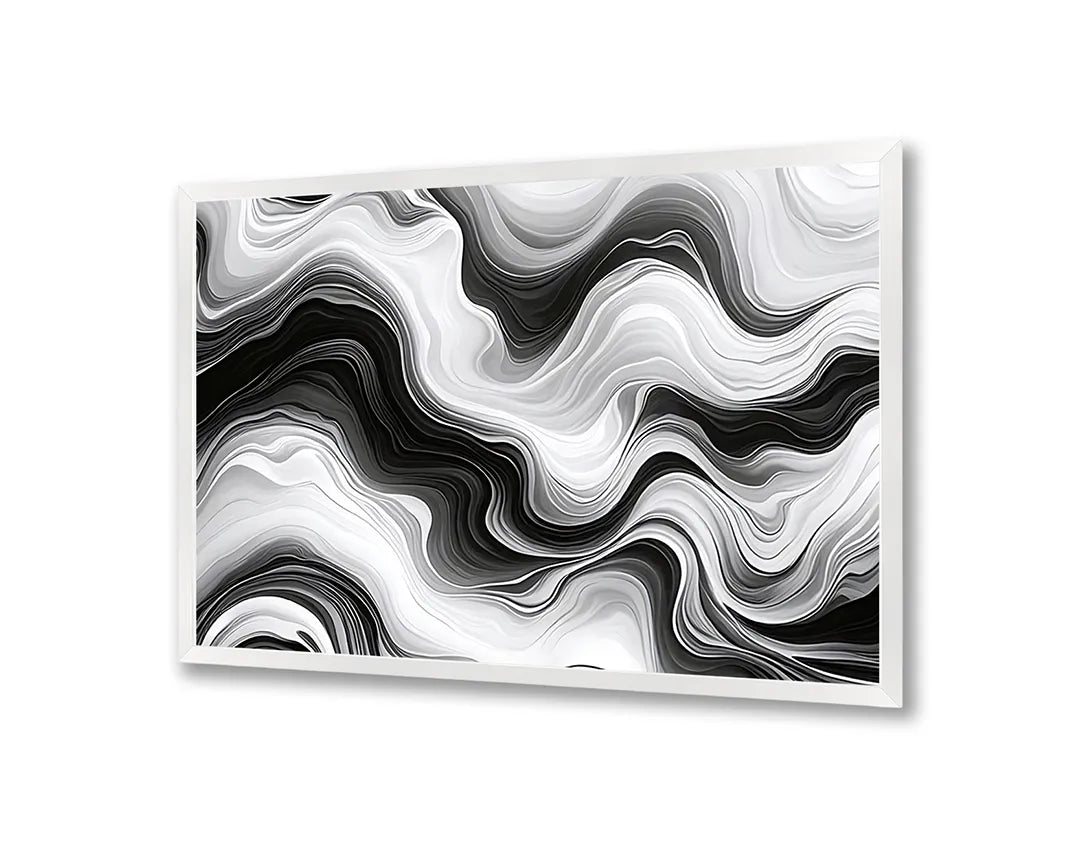 Metalen Magneetbord met hoogwaardige afbeelding van Zwart wit abstracte golven vloeistof voor aan de muur