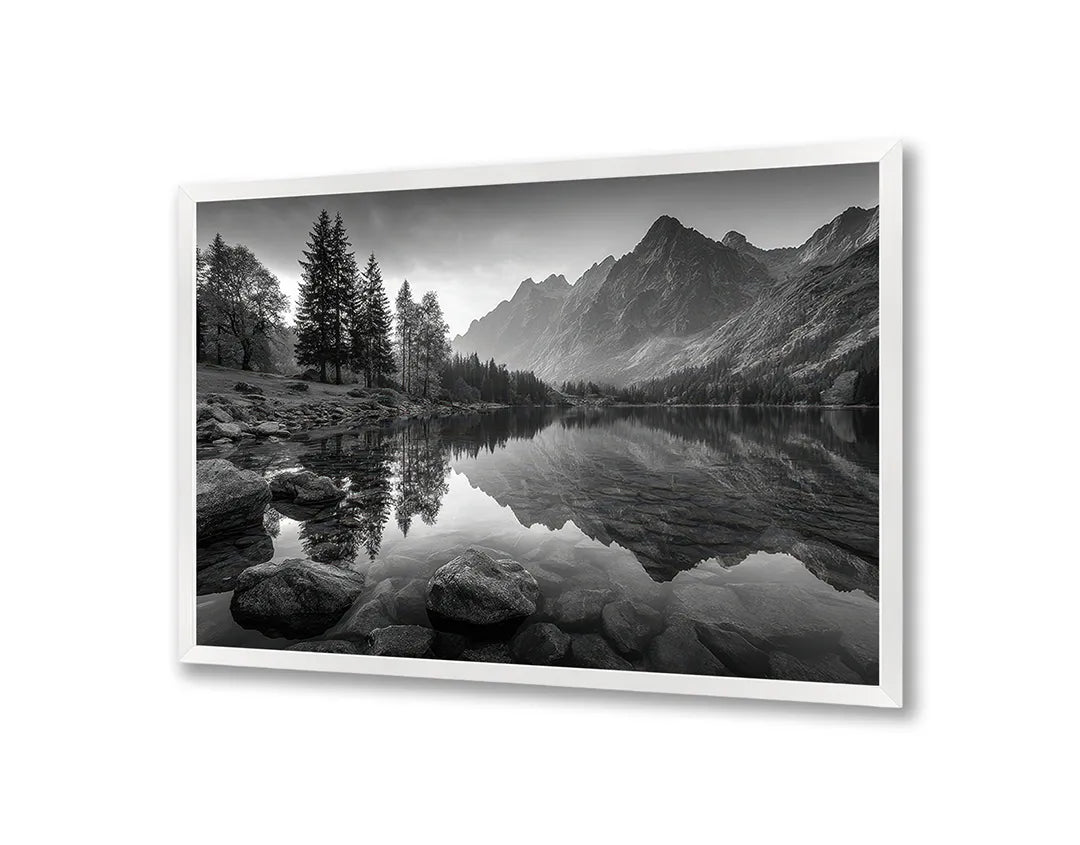 Metalen Magneetbord met hoogwaardige afbeelding van Bergmeer weerspiegeling zwart wit voor aan de muur