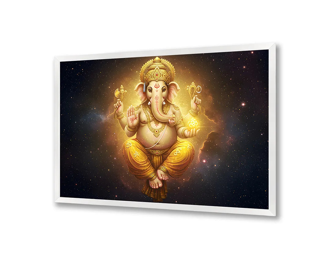 Metalen Magneetbord met hoogwaardige afbeelding van Gouden Ganesha godheid stralen voor aan de muur