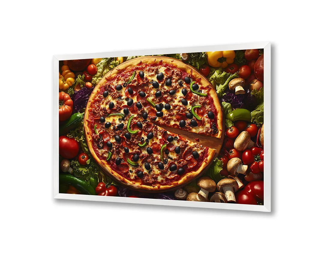 Metalen Magneetbord met hoogwaardige afbeelding van Pizza met groenten bovenaanzicht voor aan de muur