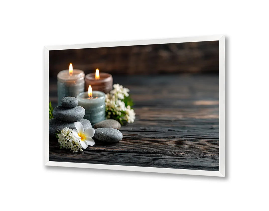 Metalen Magneetbord met hoogwaardige afbeelding van Spa stenen kaarsen orchidee voor aan de muur