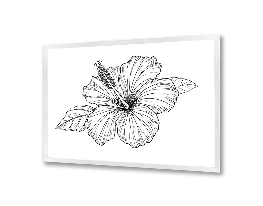 Metalen Magneetbord met hoogwaardige afbeelding van Hibiscus bloem lijntekening voor aan de muur
