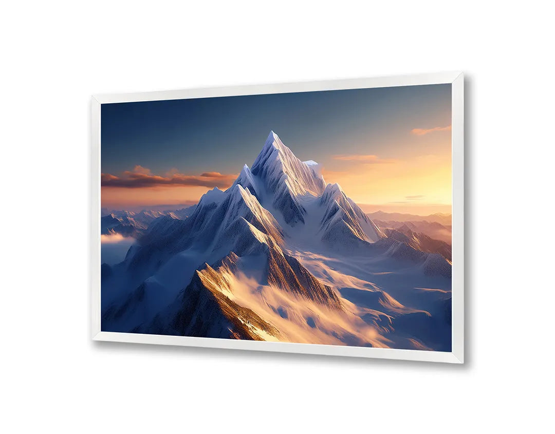 Metalen Magneetbord met hoogwaardige afbeelding van Bergpiek zonsondergang winter voor aan de muur
