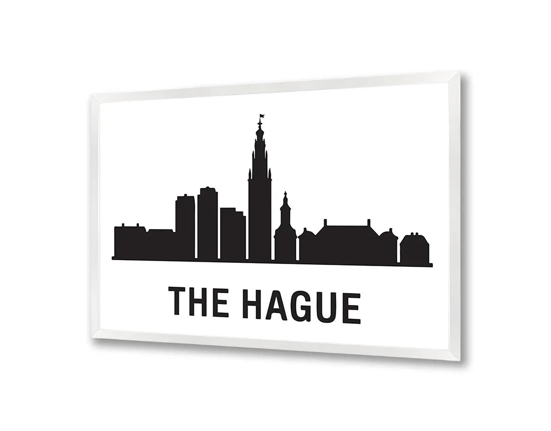 Metalen Magneetbord met hoogwaardige afbeelding van The Hague skyline zwart wit voor aan de muur