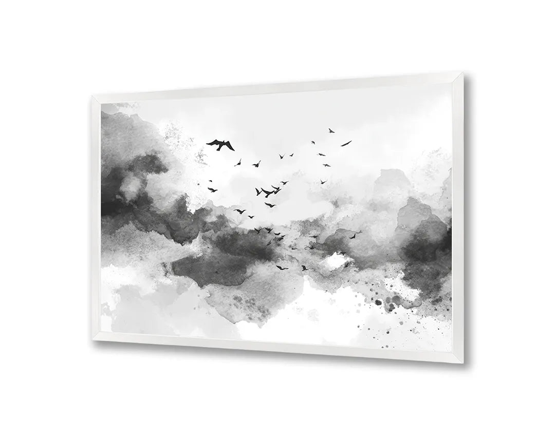 Metalen Magneetbord met hoogwaardige afbeelding van Abstracte wolken verf zwart wit voor aan de muur
