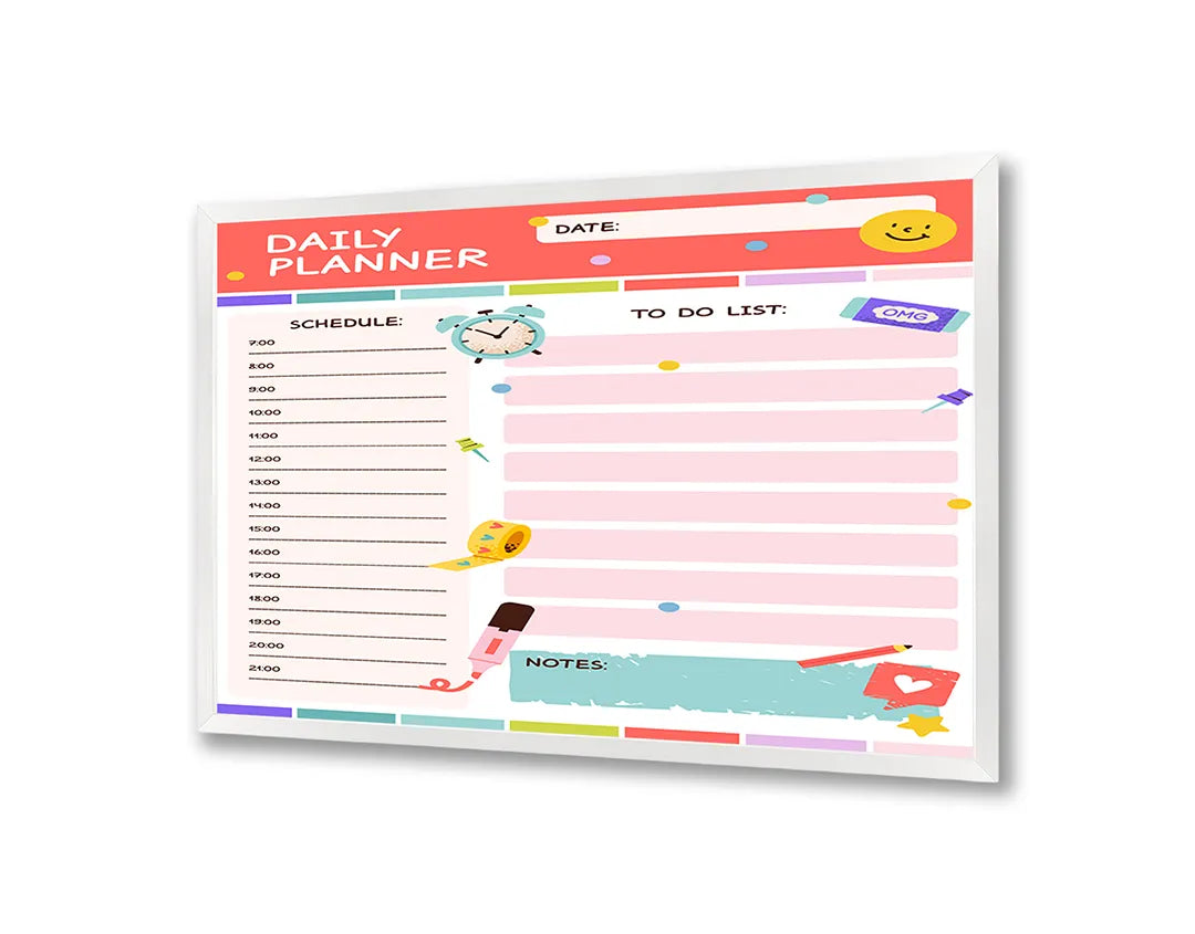 Metalen Magneetbord met hoogwaardige afbeelding van Daily planner roze voor aan de muur
