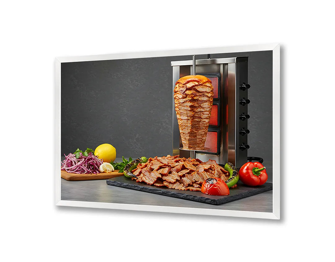 Metalen Magneetbord met hoogwaardige afbeelding van Kebab vlees spies roterend voor aan de muur