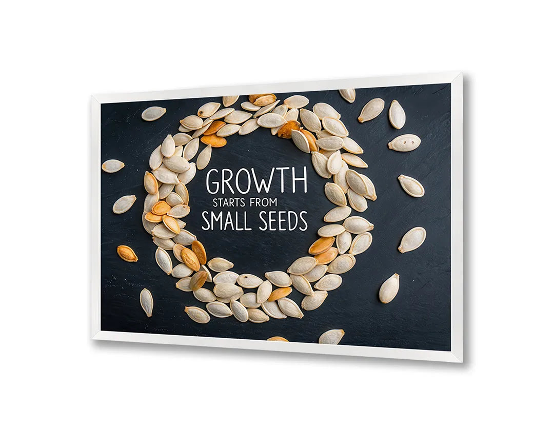 Metalen Magneetbord met hoogwaardige afbeelding van Growth starts with small seeds voor aan de muur