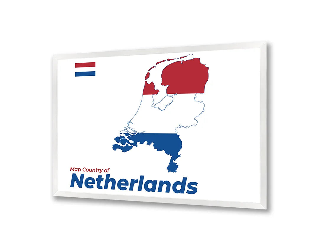 Metalen Magneetbord met hoogwaardige afbeelding van Nederland vlag landkaart voor aan de muur