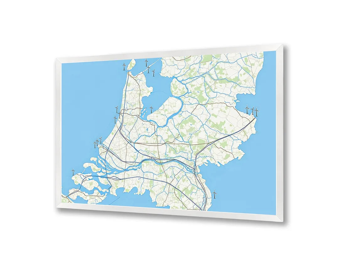 Metalen Magneetbord met hoogwaardige afbeelding van Nederland waterwegen landkaart voor aan de muur