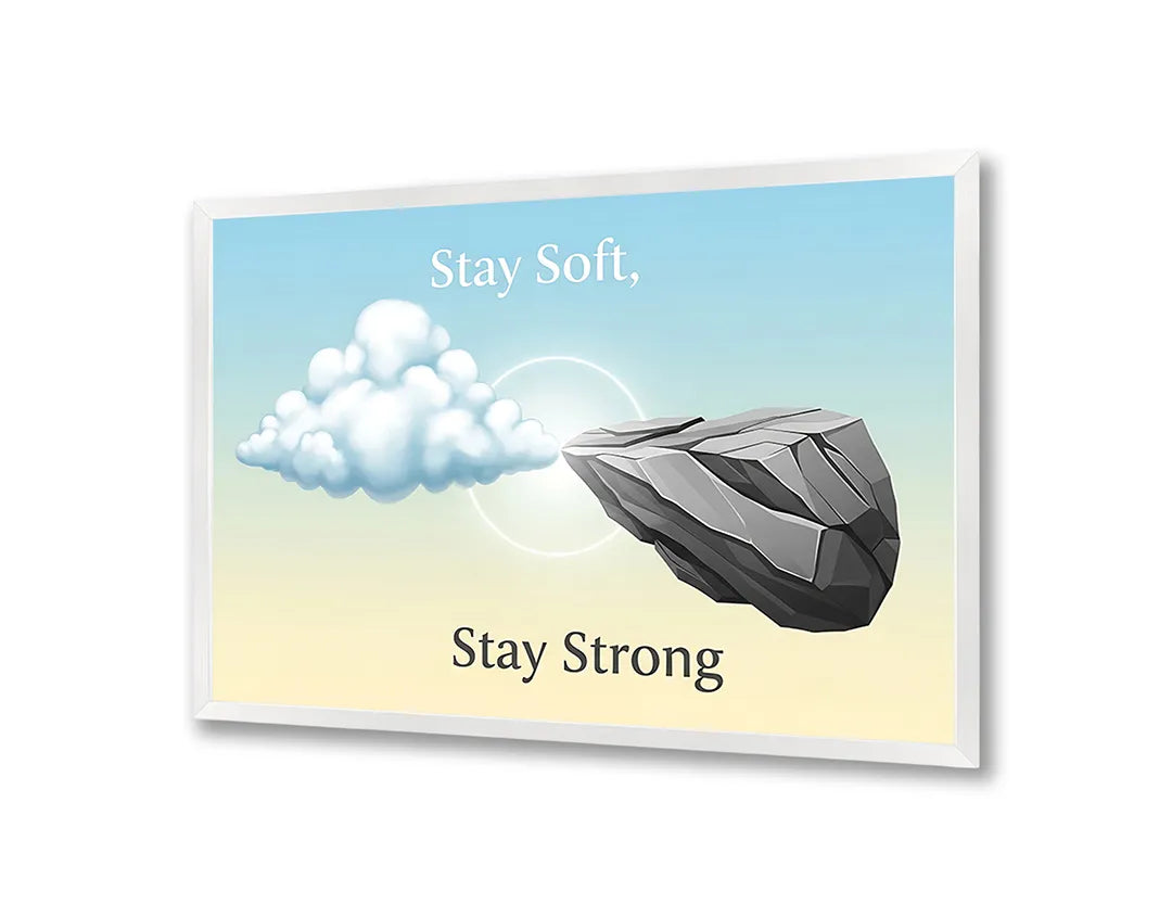 Metalen Magneetbord met hoogwaardige afbeelding van Stay soft stay strong tekst steen voor aan de muur