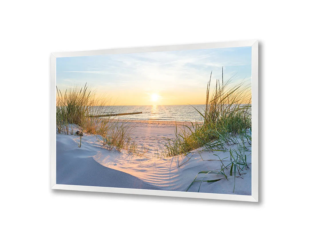 Metalen Magneetbord met afbeelding van zonsondergang over het strand in warme pastelkleuren kleuren