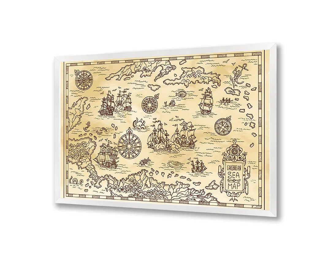 Metalen Magneetbord met afbeelding van oude piraten schatkaart in verweerd bruin kleuren