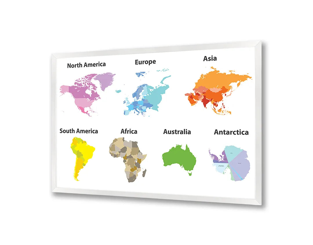 Metalen Magneetbord met afbeelding van kleurrijke werelddelen kaart in heldere kleuren kleuren