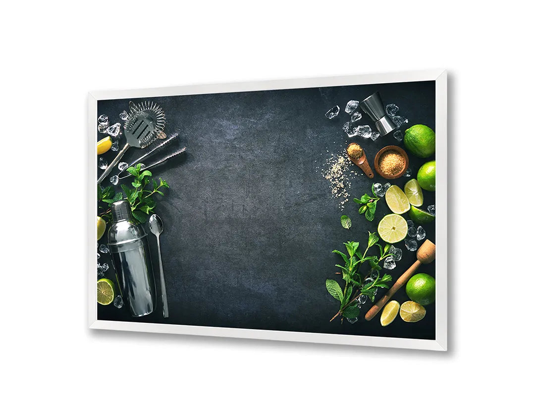 Metalen Magneetbord met afbeelding van verse groenten op een donkere achtergrond in groen en donkergrijs kleuren