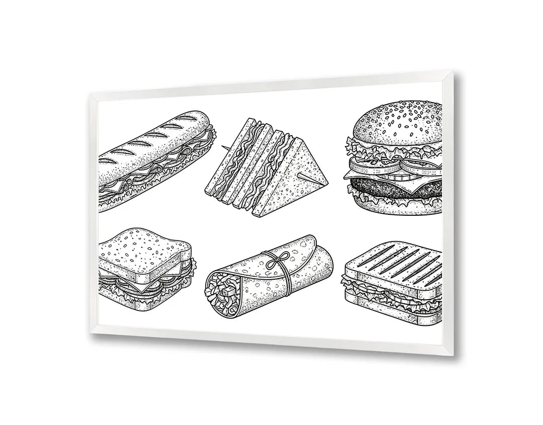 Metalen Magneetbord met print van Broodjes en snacks schets perfect als decoratie