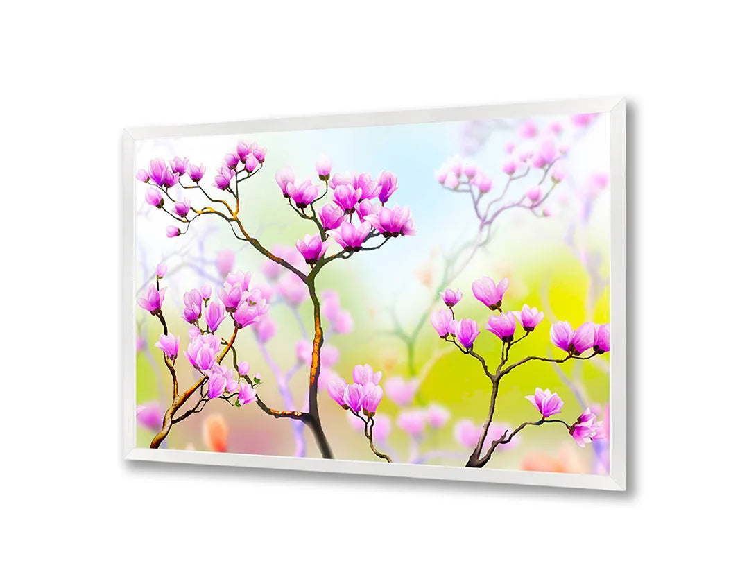 Metalen Magneetbord met afbeelding van tak met roze bloesem in zacht roze kleuren