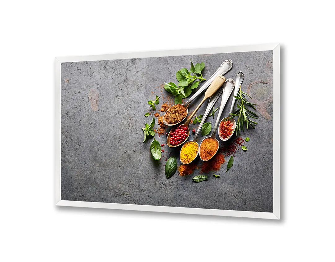 Metalen Magneetbord met afbeelding van ingrediënten en kookgerei in grijs en rood kleuren